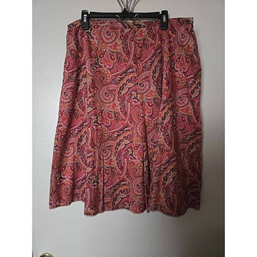 The Villager Red Paisley A-line Midi Skirt Sz 16 W Vintage Boho Gypsy Cottage